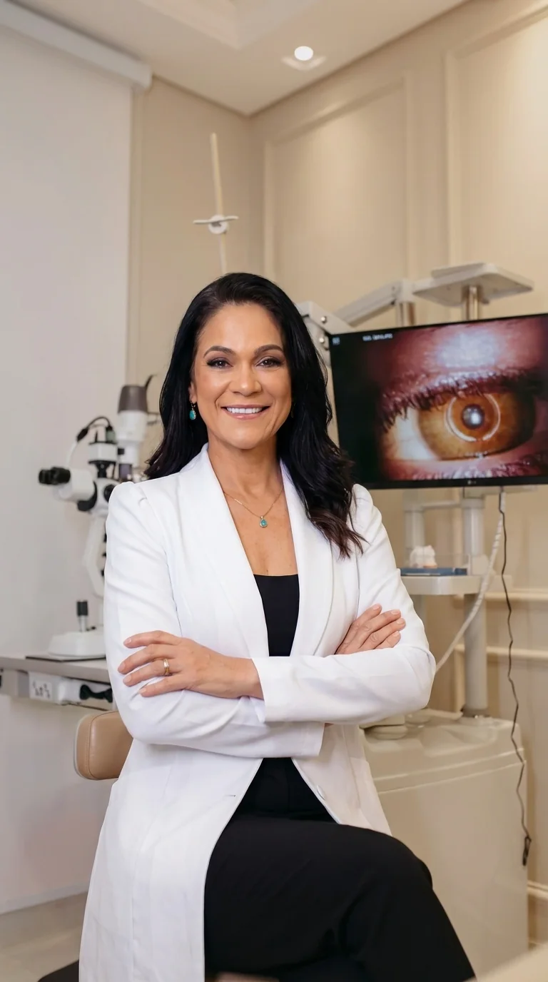 Foto IA · Consultório com equipamentos oftalmológicos
